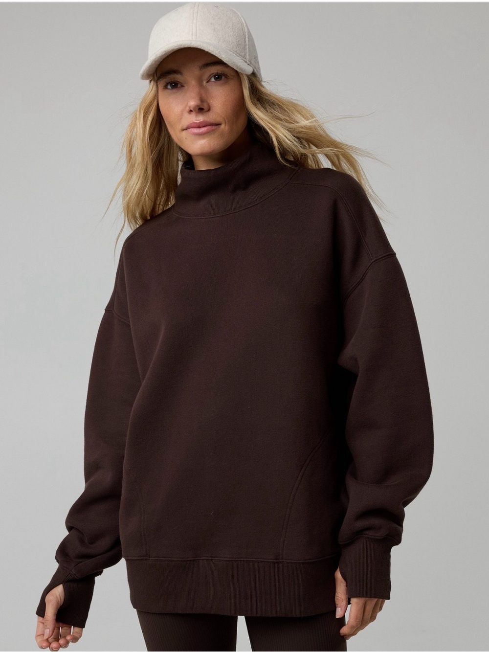aerie Mock Neck Pullover Hoodie - Dark Brown